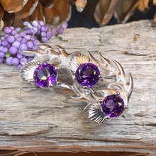 Load image into Gallery viewer, Thistle Brooch, Scotland Jewelry, Outlander Jewelry, Bridal Brooch, Thistle Jewelry, Scottish Jewelry, Celtic Brooch, Amethyst Silver Pin