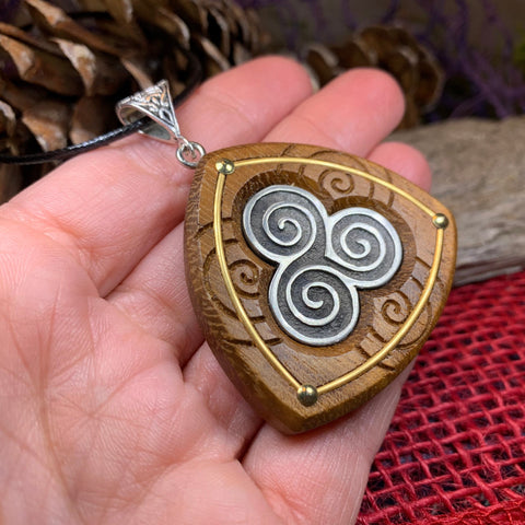 Load image into Gallery viewer, Triple Spiral Necklace, Celtic Necklace, Irish Jewelry, Norse Jewelry, Scotland Jewelry, Anniversary Gift, Boho Jewelry, Mom Gift, Wife Gift