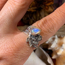 Load image into Gallery viewer, Wild Irish Rose Ring, Silver Boho Ring, Irish Ring, Garnet Jewelry, Celtic Jewelry, Anniversary Gift, Wiccan Jewelry, Wife Gift, Flower Ring