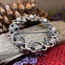 Load image into Gallery viewer, Thistle Brooch, Celtic Jewelry, Scottish Pin, Scotland Brooch, Celtic Brooch, Anniversary Gift, Cap Badge Pin, Bagpiper Gift, Plaid Pin