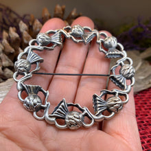 Load image into Gallery viewer, Thistle Brooch, Celtic Jewelry, Scottish Pin, Scotland Brooch, Celtic Brooch, Anniversary Gift, Cap Badge Pin, Bagpiper Gift, Plaid Pin