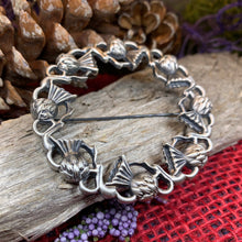 Load image into Gallery viewer, Thistle Brooch, Celtic Jewelry, Scottish Pin, Scotland Brooch, Celtic Brooch, Anniversary Gift, Cap Badge Pin, Bagpiper Gift, Plaid Pin