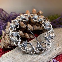 Load image into Gallery viewer, Thistle Brooch, Celtic Jewelry, Scottish Pin, Scotland Brooch, Celtic Brooch, Anniversary Gift, Cap Badge Pin, Bagpiper Gift, Plaid Pin