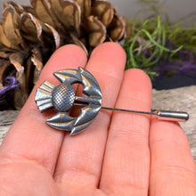 Load image into Gallery viewer, Thistle Stick Pin, Scottish Jewelry, Lapel Pin, Celtic Pin, Outlander Jewelry, Groom Gift, Scotland Gift, Wedding Jewelry, Tie Tac Pin