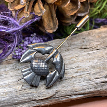 Load image into Gallery viewer, Thistle Stick Pin, Scottish Jewelry, Lapel Pin, Celtic Pin, Outlander Jewelry, Groom Gift, Scotland Gift, Wedding Jewelry, Tie Tac Pin