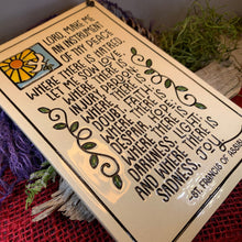 Load image into Gallery viewer, Christian Blessing Wall Art, Saint Francis Gift, Ceramic Wall Plaque, New Home Gift, Peace Prayer, Wedding Gift, Religious Prayer, Mom Gift