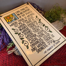 Load image into Gallery viewer, Christian Blessing Wall Art, Saint Francis Gift, Ceramic Wall Plaque, New Home Gift, Peace Prayer, Wedding Gift, Religious Prayer, Mom Gift
