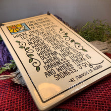 Load image into Gallery viewer, Christian Blessing Wall Art, Saint Francis Gift, Ceramic Wall Plaque, New Home Gift, Peace Prayer, Wedding Gift, Religious Prayer, Mom Gift