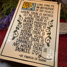 Load image into Gallery viewer, Christian Blessing Wall Art, Saint Francis Gift, Ceramic Wall Plaque, New Home Gift, Peace Prayer, Wedding Gift, Religious Prayer, Mom Gift