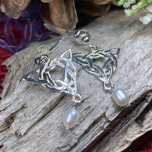 Load image into Gallery viewer, Celtic Knot Earrings, Celtic Jewelry, Irish Jewelry, Anniversary Gift, Scotland Jewelry, Wife Gift, Pearl Drop Earrings, Ireland Gift