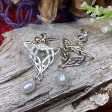 Load image into Gallery viewer, Celtic Knot Earrings, Celtic Jewelry, Irish Jewelry, Anniversary Gift, Scotland Jewelry, Wife Gift, Pearl Drop Earrings, Ireland Gift