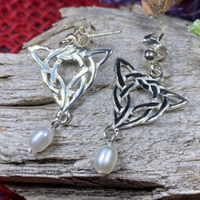 Load image into Gallery viewer, Celtic Knot Earrings, Celtic Jewelry, Irish Jewelry, Anniversary Gift, Scotland Jewelry, Wife Gift, Pearl Drop Earrings, Ireland Gift