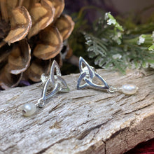 Load image into Gallery viewer, Celtic Knot Earrings, Celtic Jewelry, Irish Jewelry, Anniversary Gift, Scotland Jewelry, Wife Gift, Pearl Drop Earrings, Ireland Gift