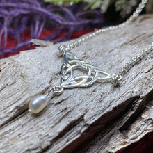 Load image into Gallery viewer, Celtic Knot Necklace, Celtic Jewelry, Irish Jewelry, Anniversary Gift, Scotland Jewelry, Wife Gift, Pearl Drop Pendant, Ireland Gift