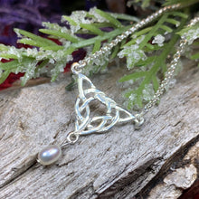 Load image into Gallery viewer, Celtic Knot Necklace, Celtic Jewelry, Irish Jewelry, Anniversary Gift, Scotland Jewelry, Wife Gift, Pearl Drop Pendant, Ireland Gift