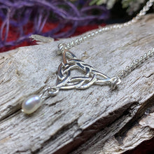 Load image into Gallery viewer, Celtic Knot Necklace, Celtic Jewelry, Irish Jewelry, Anniversary Gift, Scotland Jewelry, Wife Gift, Pearl Drop Pendant, Ireland Gift