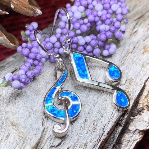 Load image into Gallery viewer, Music Earrings, Music Note Jewelry, G Clef Jewelry, Opal Jewelry, Anniversary Gift, Music Teacher Gift, Music Jewelry, Choir Gift, Band Gift