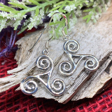 Load image into Gallery viewer, Celtic Spiral Earrings, Irish Jewelry, Scottish Jewelry, Triskelion, Triskele, Celtic Jewelry, Silver Triple Spiral Jewelry, Wife Gift