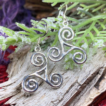 Load image into Gallery viewer, Celtic Spiral Earrings, Irish Jewelry, Scottish Jewelry, Triskelion, Triskele, Celtic Jewelry, Silver Triple Spiral Jewelry, Wife Gift