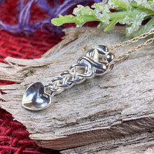 Load image into Gallery viewer, Love Spoon Necklace, Celtic Jewelry, Wales Jewelry, Welsh Necklace, Bridal Jewelry, Anniversary Gift, Heart Jewelry, Silver Spoon Wife Gift