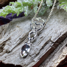 Load image into Gallery viewer, Love Spoon Necklace, Celtic Jewelry, Wales Jewelry, Welsh Necklace, Bridal Jewelry, Anniversary Gift, Heart Jewelry, Silver Spoon Wife Gift