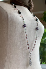 Load image into Gallery viewer, Rosemist Moonrise Long Necklace, Hand Knotted Necklace, Handmade Mala Necklace, Boho Necklace, Yoga Jewelry, Art Deco Necklace, Rose Quartz