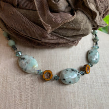 Load image into Gallery viewer, Winter Forestfrost Necklace, Handmade Necklace, Green Mala Necklace, Flower Boho Necklace, Yoga Jewelry, Art Deco Necklace, Mom Gift
