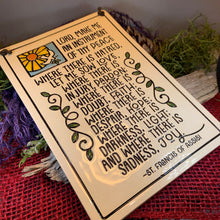 Load image into Gallery viewer, Christian Blessing Wall Art, Saint Francis Gift, Ceramic Wall Plaque, New Home Gift, Peace Prayer, Wedding Gift, Religious Prayer, Mom Gift