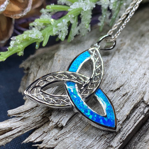 Load image into Gallery viewer, Celtic Knot Necklace, Trinity Knot Pendant, Fire Opal Jewelry, Irish Necklace, Scottish Jewelry, October Birthstone, Ireland Gift, Wife Gift