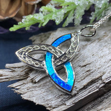 Load image into Gallery viewer, Celtic Knot Necklace, Trinity Knot Pendant, Fire Opal Jewelry, Irish Necklace, Scottish Jewelry, October Birthstone, Ireland Gift, Wife Gift