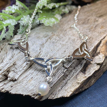Load image into Gallery viewer, Celtic Knot Necklace, Celtic Jewelry, Irish Jewelry, Anniversary Gift, Scotland Jewelry, Wife Gift, Pearl Drop Pendant, Ireland Gift