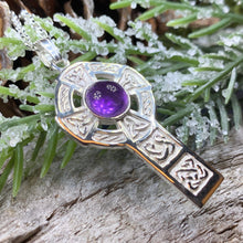 Load image into Gallery viewer, Celtic Cross Necklace, Irish Jewelry, Scottish Pendant, First Communion Gift, Religious Jewelry, Bridal Jewelry, Religious Jewelry, Amethyst