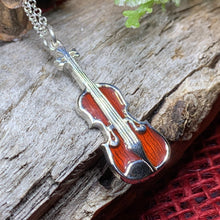Load image into Gallery viewer, Fiddle Necklace, Celtic Music, Violin Jewelry, Irish Dance Gift, Musician Gift, Orchestra Jewelry, Music Teacher Gift, Silver Violin Gift
