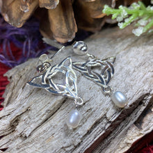 Load image into Gallery viewer, Celtic Knot Earrings, Celtic Jewelry, Irish Jewelry, Anniversary Gift, Scotland Jewelry, Wife Gift, Pearl Drop Earrings, Ireland Gift