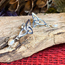 Load image into Gallery viewer, Celtic Knot Earrings, Celtic Jewelry, Irish Jewelry, Anniversary Gift, Scotland Jewelry, Wife Gift, Pearl Drop Earrings, Ireland Gift