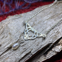 Load image into Gallery viewer, Celtic Knot Necklace, Celtic Jewelry, Irish Jewelry, Anniversary Gift, Scotland Jewelry, Wife Gift, Pearl Drop Pendant, Ireland Gift
