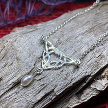 Load image into Gallery viewer, Celtic Knot Necklace, Celtic Jewelry, Irish Jewelry, Anniversary Gift, Scotland Jewelry, Wife Gift, Pearl Drop Pendant, Ireland Gift