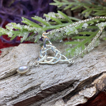 Load image into Gallery viewer, Celtic Knot Necklace, Celtic Jewelry, Irish Jewelry, Anniversary Gift, Scotland Jewelry, Wife Gift, Pearl Drop Pendant, Ireland Gift