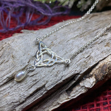 Load image into Gallery viewer, Celtic Knot Necklace, Celtic Jewelry, Irish Jewelry, Anniversary Gift, Scotland Jewelry, Wife Gift, Pearl Drop Pendant, Ireland Gift