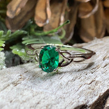 Load image into Gallery viewer, Irish Twilight Celtic Ring, Celtic Ring, Ireland Ring, Promise Ring, Trinity Knot Jewelry, Anniversary Gift, Cocktail Ring, Emerald Ring