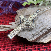 Load image into Gallery viewer, Celtic Cross Necklace, Scottish Jewelry, Scotland Pendant, First Communion Cross, Silver Christian Jewelry, Religious Jewelry, Dad Gift