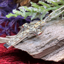 Load image into Gallery viewer, Celtic Cross Necklace, Scottish Jewelry, Scotland Pendant, First Communion Cross, Silver Christian Jewelry, Religious Jewelry, Dad Gift