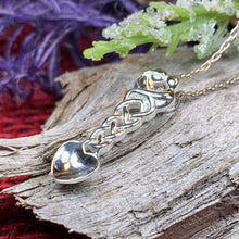 Load image into Gallery viewer, Love Spoon Necklace, Celtic Jewelry, Wales Jewelry, Welsh Necklace, Bridal Jewelry, Anniversary Gift, Heart Jewelry, Silver Spoon Wife Gift