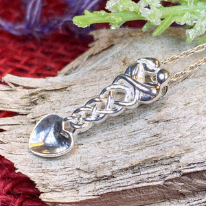 Love Spoon Necklace, Celtic Jewelry, Wales Jewelry, Welsh Necklace, Bridal Jewelry, Anniversary Gift, Heart Jewelry, Silver Spoon Wife Gift