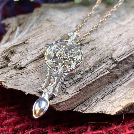 Love Spoon Necklace, Celtic Jewelry, Wales Jewelry, Welsh Necklace, Bridal Jewelry, Anniversary Gift, Heart Jewelry, Silver Spoon Wife Gift