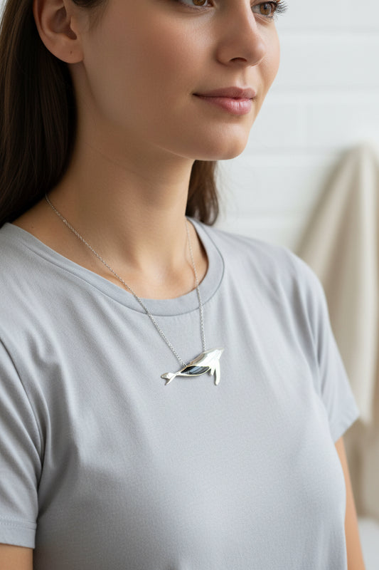 Humpback Whale Necklace, Fish Necklace, Nautical Jewelry, Mom Gift, Sea Jewelry, Ocean Jewelry, Animal Jewelry, Nature Jewelry, Beach Gift