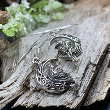 Load image into Gallery viewer, Raven Earrings, Celtic Jewelry, Wiccan Moon Gift, Crow Jewelry, Black Bird Jewelry, Bird Jewelry, Pagan Jewelry, Nature Lover, Poe Jewelry
