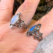 Load image into Gallery viewer, Celtic Ring, Moonstone Ring, Labradorite Statement Ring, Sterling Silver Ring, Celtic Jewelry, Anniversary Gift, Wiccan Jewelry, Wife Gift