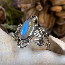 Load image into Gallery viewer, Celtic Ring, Moonstone Ring, Labradorite Statement Ring, Sterling Silver Ring, Celtic Jewelry, Anniversary Gift, Wiccan Jewelry, Wife Gift