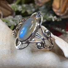 Load image into Gallery viewer, Celtic Ring, Moonstone Ring, Labradorite Statement Ring, Sterling Silver Ring, Celtic Jewelry, Anniversary Gift, Wiccan Jewelry, Wife Gift